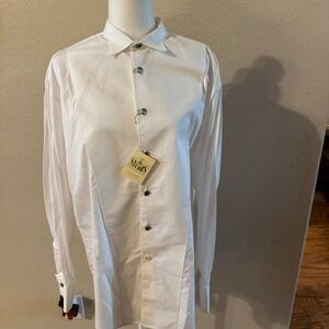 Men's Stubbs Western White ZigZag Beer Barrel Button French Cuff Shirt Size M NW
